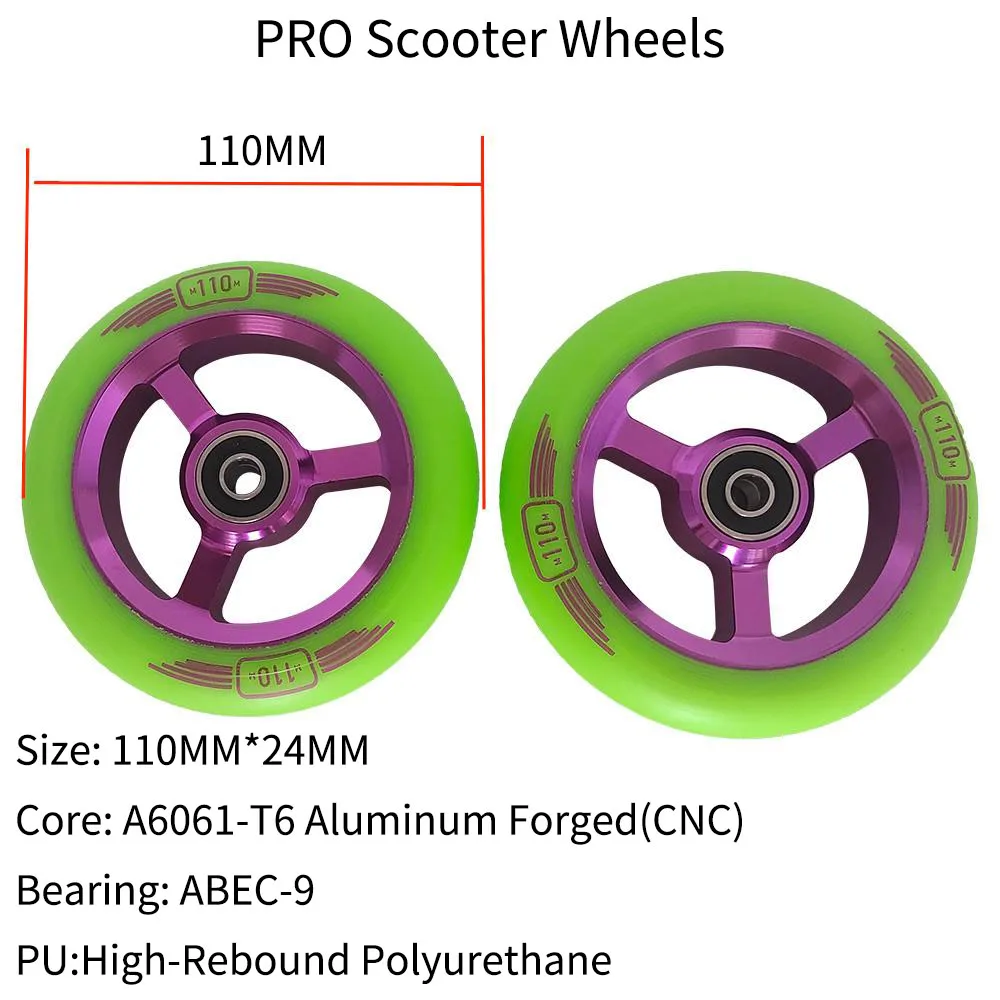 110MM Stunt/Push/Kick Pro Scooter Wheels 88A PU ABEC-9 Bearings Aluminum Core Wheels Scooter Accessories 2 Pcs