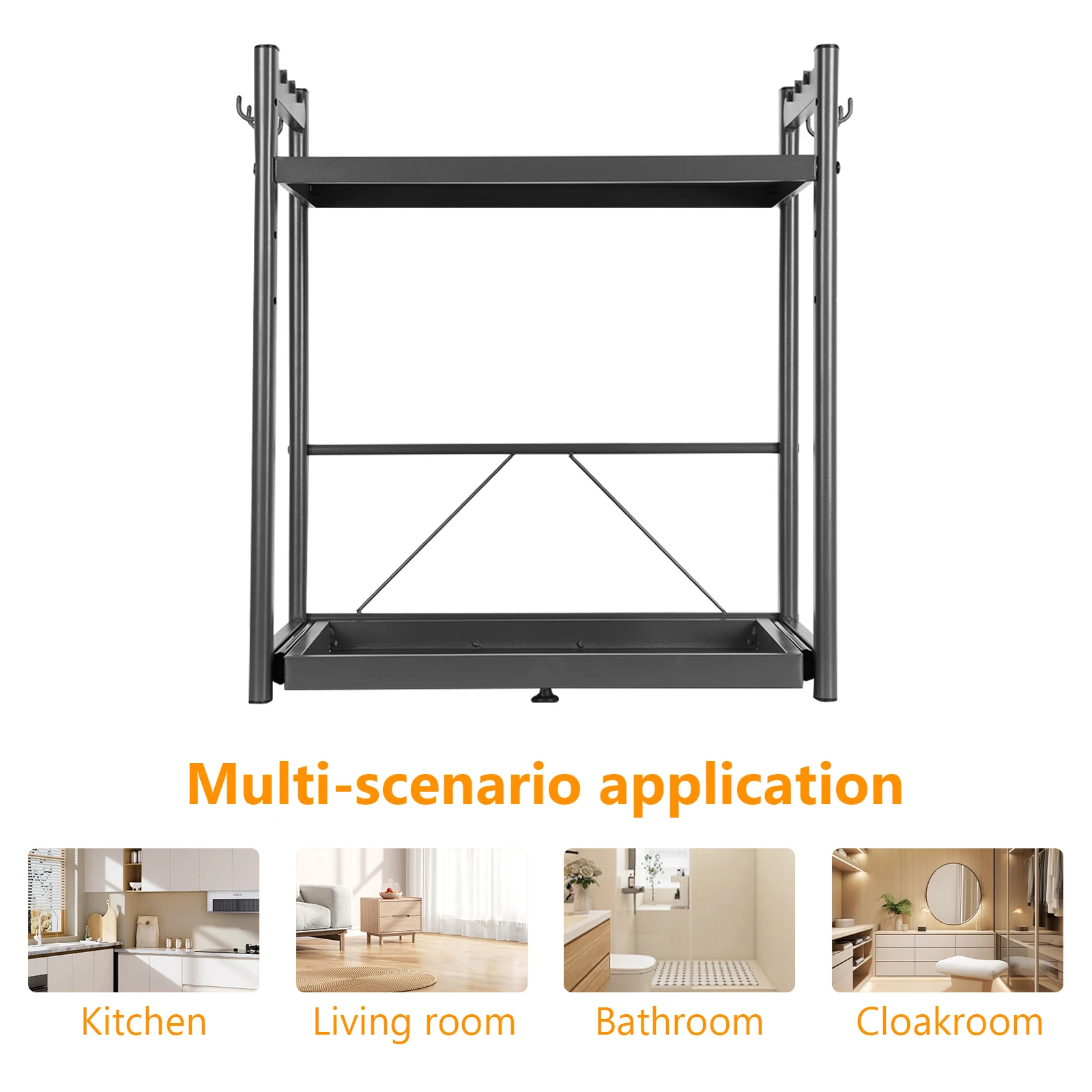 

Expandable Microwave Rack with Hooks Extendable Microwave Stand Carbon Steel Microwave Storage Stand for Countertop