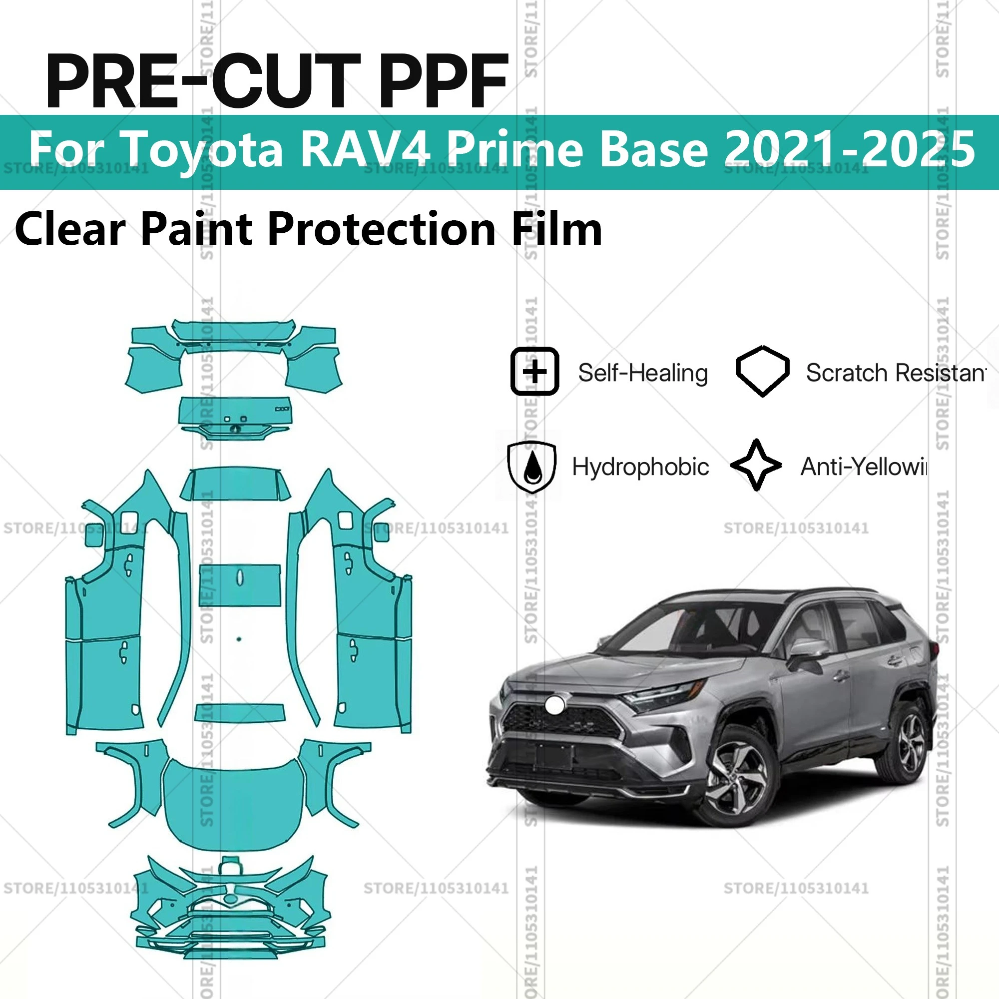 

Pre-Cut Paint Protection Film PPF Transparent Car Film Automotive PPF For Toyota RAV4 Prime Base 2021-2025 Full Vehicle