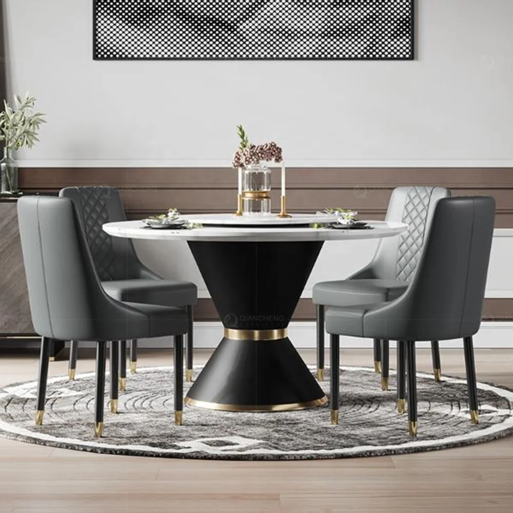 

contemporary home dining room furniture set white marble dining table and 6 chairs round dinning table