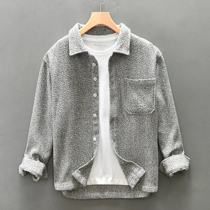 Fall Winter Mens Long Sleeve Shirt Japanese Vintage Shirt Men Daily Tops Lapel Pocket Casual Shirts Youth Street Style Clothing