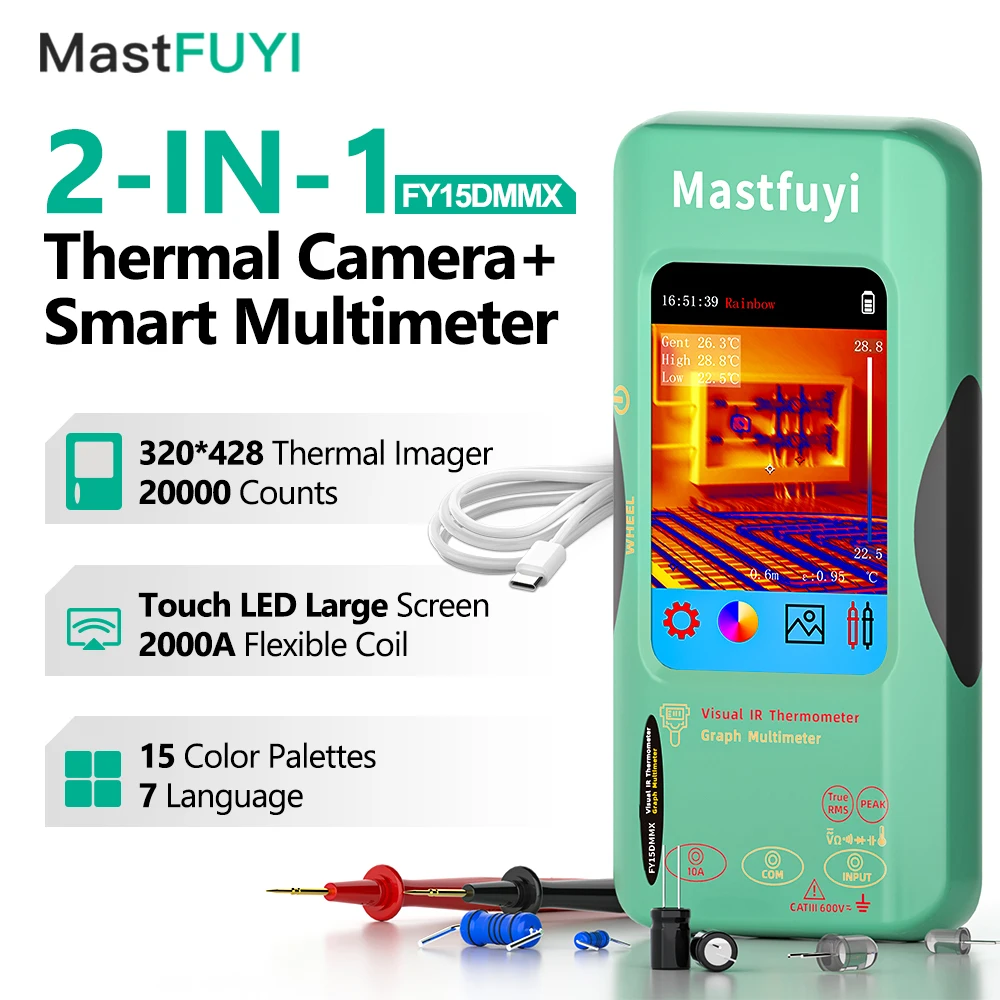 

MASTFUYI All-in-One Digital Multimeter & 320×320 HD Thermal Camera True RMS 19999 Counts Measures Voltage/Resistance/Capacitance
