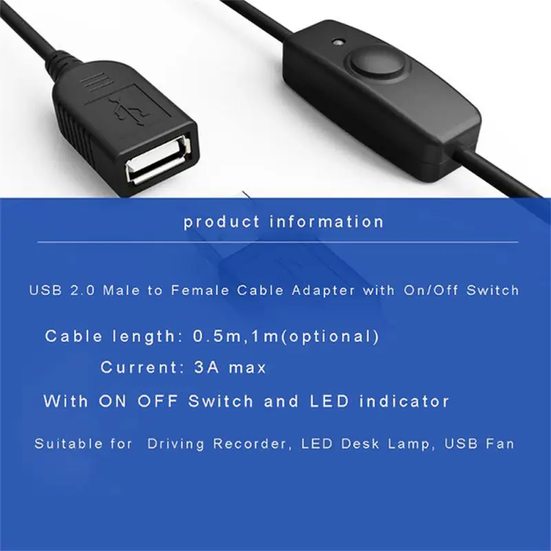 Data Sync USB 2.0/3.0 Extender Cord USB Extension Cable With OFF Switch LED Indicator for Raspberry Pi PC USB Fan LED Lamp