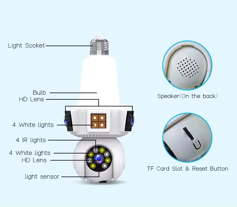 6MP V380Pro Dual Lens E27 Full Color Wireless PTZ IP Dome Camera AI Humanoid Detection Home Security CCTV Baby Monitor