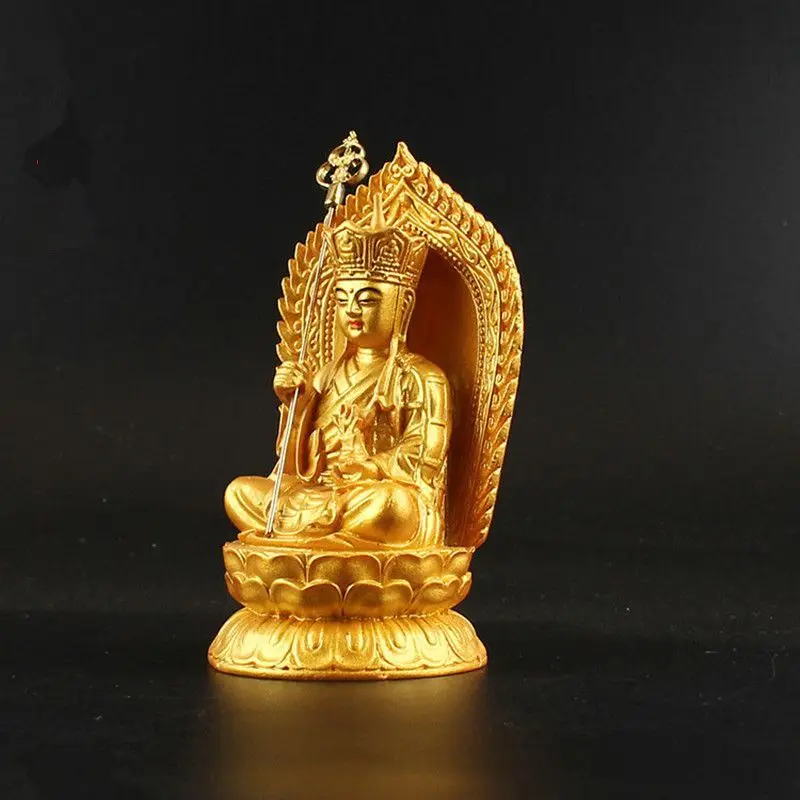 Ksitigarbha Bodhisattva Statue Resin Gold Finish Car Home Altar Buddhist Deity Figure Protection Decor