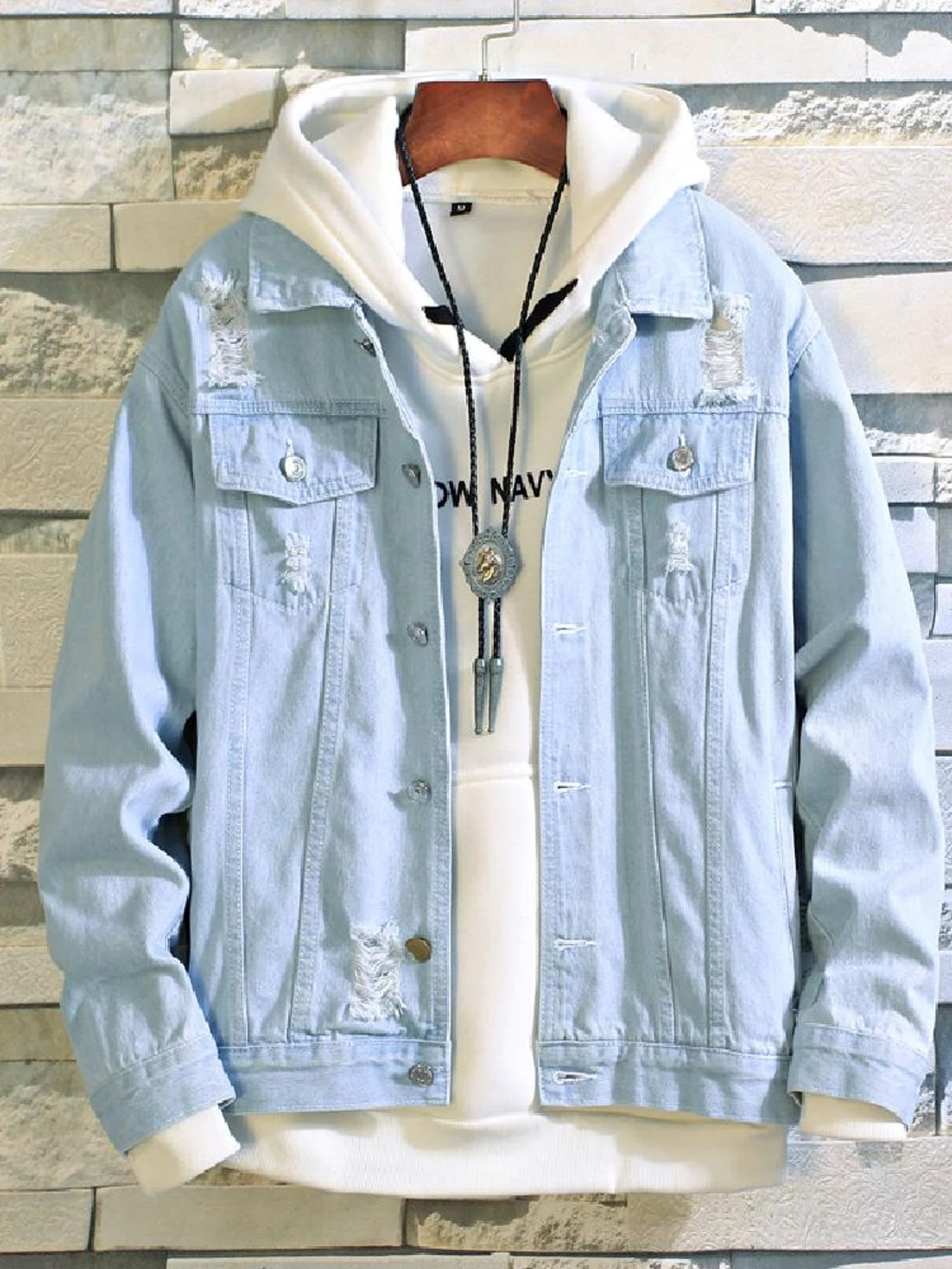 

Trendy Men's Loose Fit Denim Jaet Spring Autumn Casual Coat Ulzzang Sle Long Sve Cotton Polyester Blend Jaet