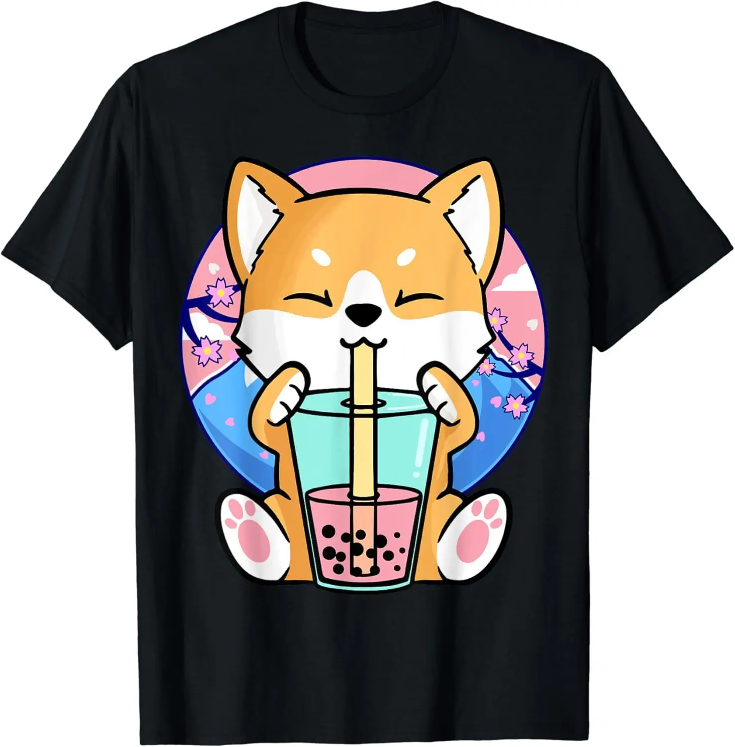 Funny Kawaii Corgi Dog Bubble Tea Boba Anime Neko Japanese Gift Unisex T-Shirt