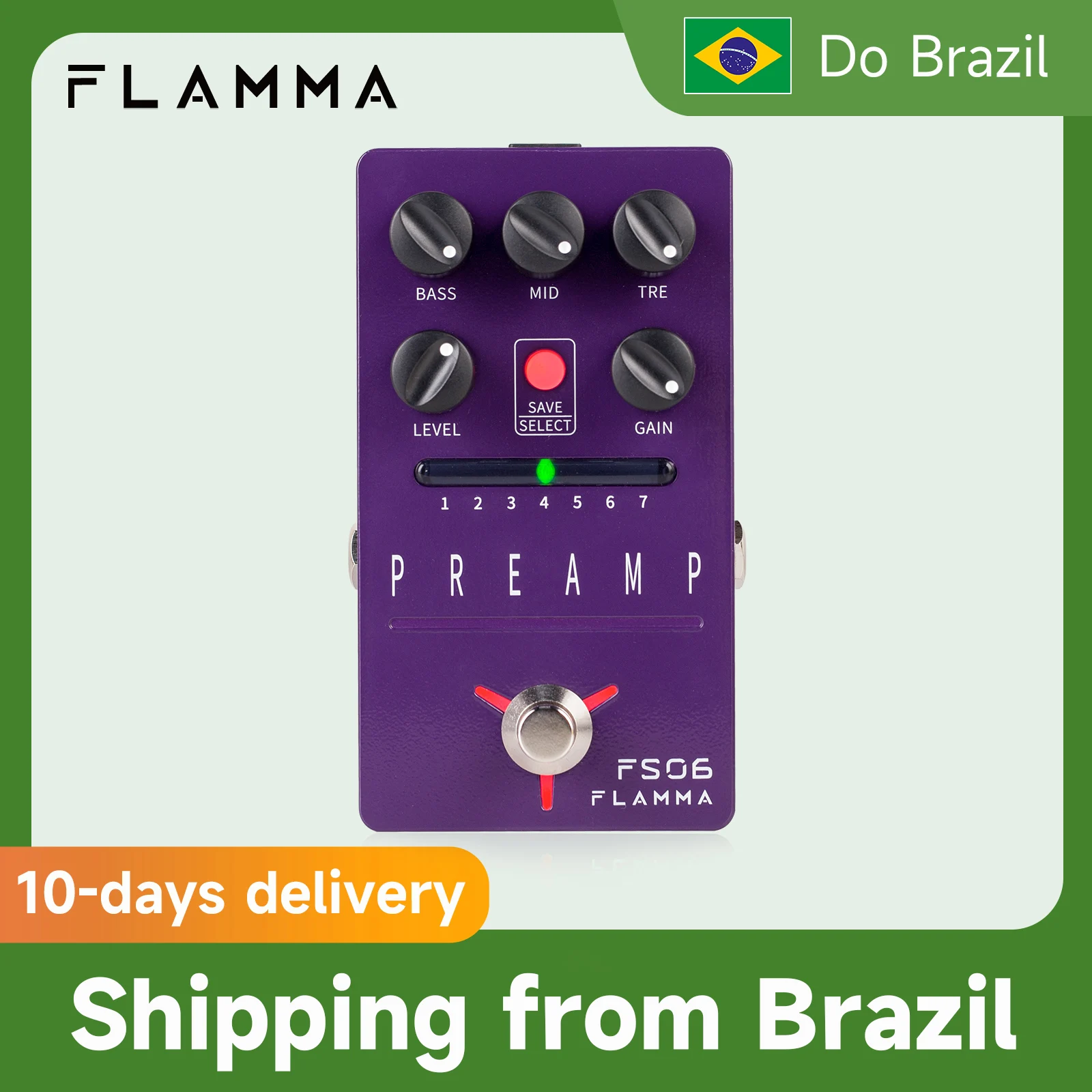 FLAMMA FS06 Preamp Pedal Digital Guitar Effects Pedal with 7 Preamp Models Preset Save Slot Built-in Cabinet Simulation