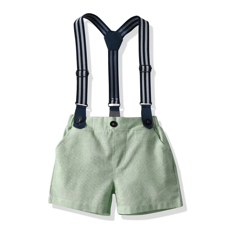 Kids Summer Formal Toddler Baby Boy Gentleman Wedding Cotton Button Down Outfits Short-sleeved Shirt Bow Tie Suspender Pant Suit 6