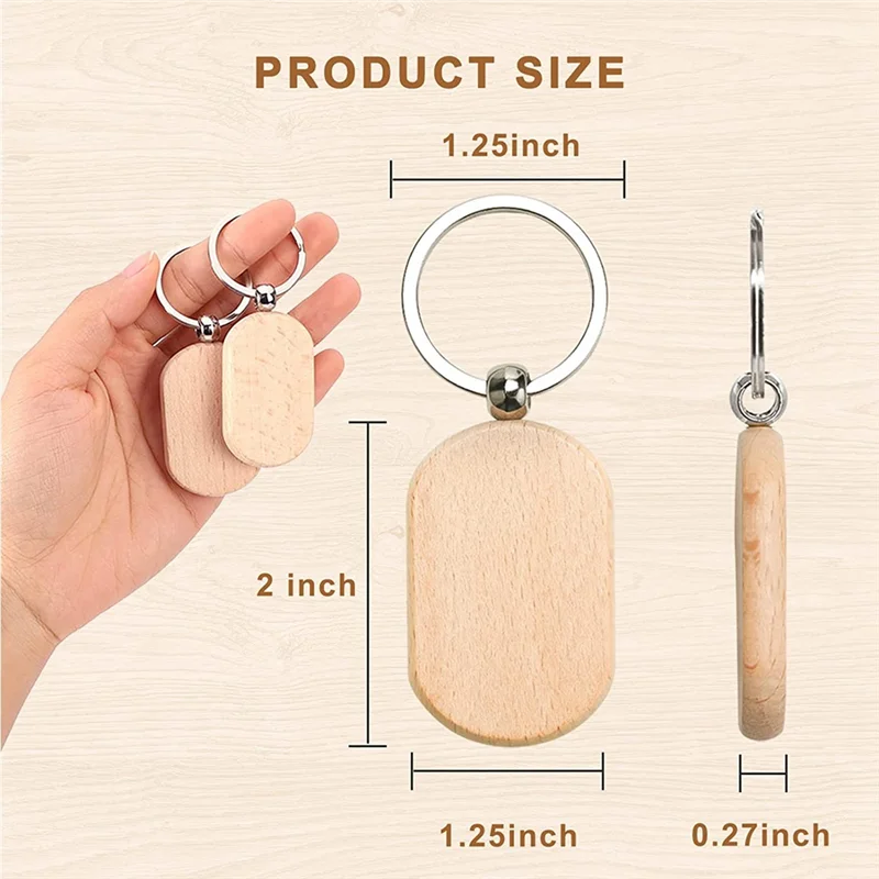 110PCS Wood Keychain Blanks, Unfinished Wood Key Tag, Wood Engraving Blanks Key Chain for DIY Crafts-Rounded Square