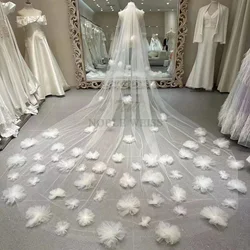 Wedding Veil Cathedral Length 3D Flowers Bridal Veils With Comb Long Cover Face Wedding Veil 3M Width Customized