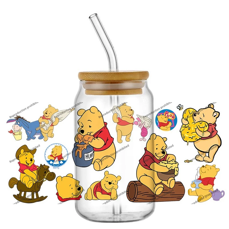 حار بيع 16 أوقية كأس زجاجي صائق ديزني شخصية العسل ويني ملصقات للماء DIY مخصص هدية التفاف #1