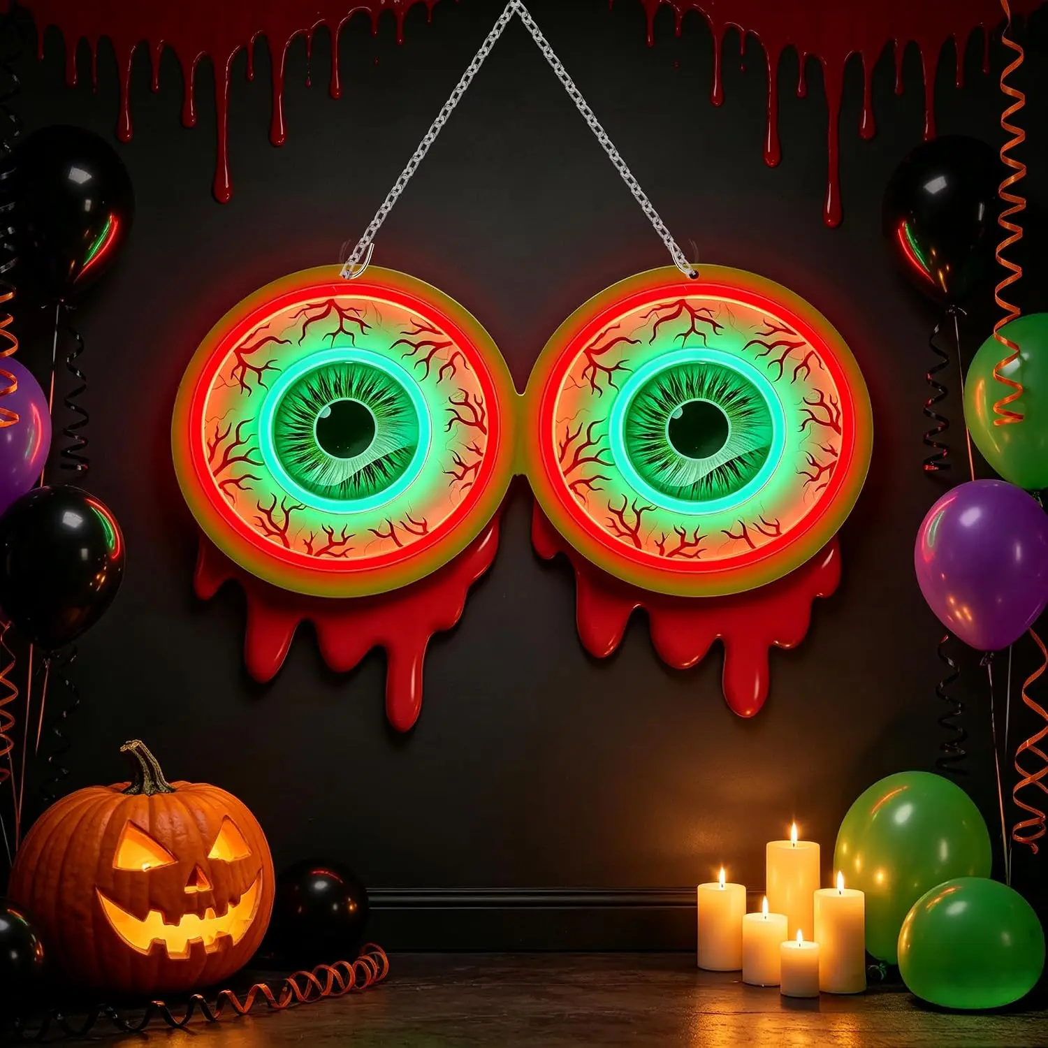 Halloween Double Blood Eyeball Neon Sign LED Neon Light USB Wall Hanging Lamp Spooky Horror Home Bar Halloween Party Decor Gift