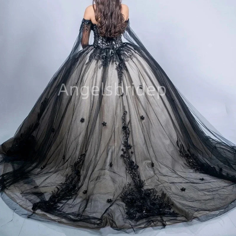 Angelsbridep-Elegante vestido de baile preto com apliques 3D, vestido Quinceanera, vestidos de festa, 15 anos