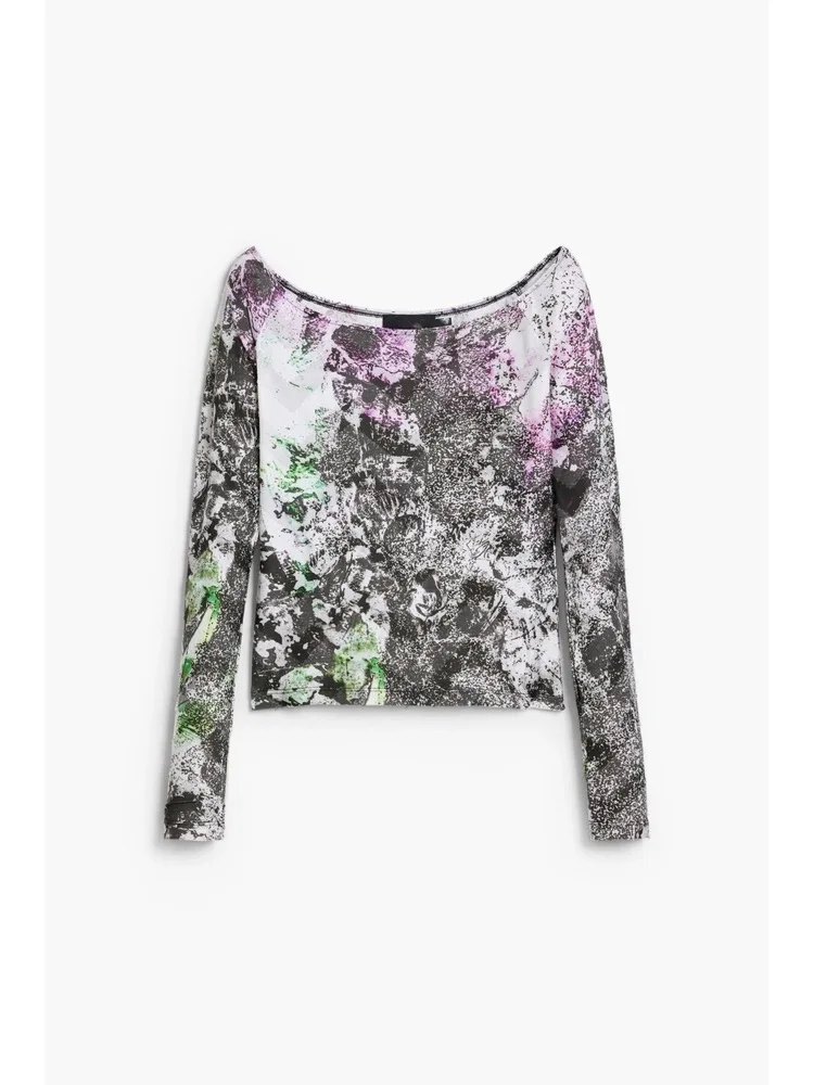 Foreign trade Spain original single European and American printed pullover top, summer lightweight round neck, light luxury