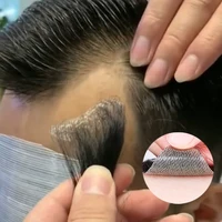 100% cabello humano para hombres, parche para la frente de PU, peluquín, costillas, peluquín, Invisible, sin costuras, piel ultrafina, parche para costeletas