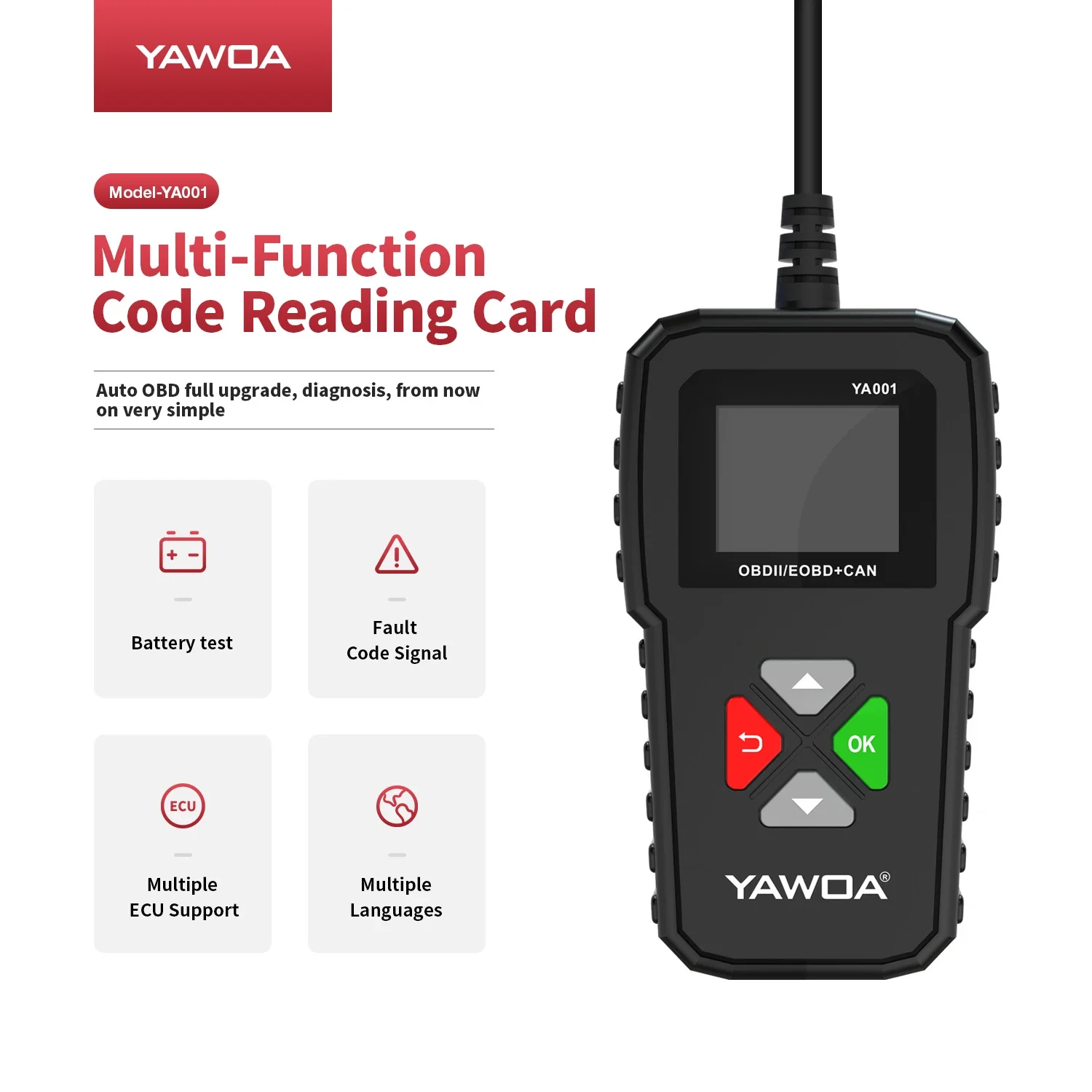 

Сканер OBD2 YA001 Автоматические диагностические инструменты OBDII EOBD Code Reader 12 В Автомобильная диагностика PK LAUNCH X431 CR3001 YA101 Elm327