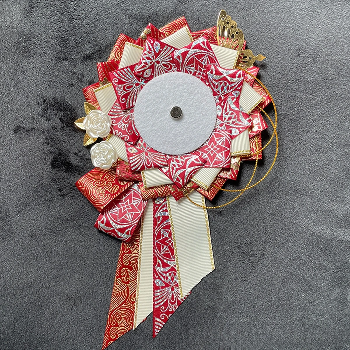 Fashionable Ribbon Ita Bag Cosplay Accessory: Rosette Flower Pin Badge Holder Base Decor for FM Style Enthusiasts