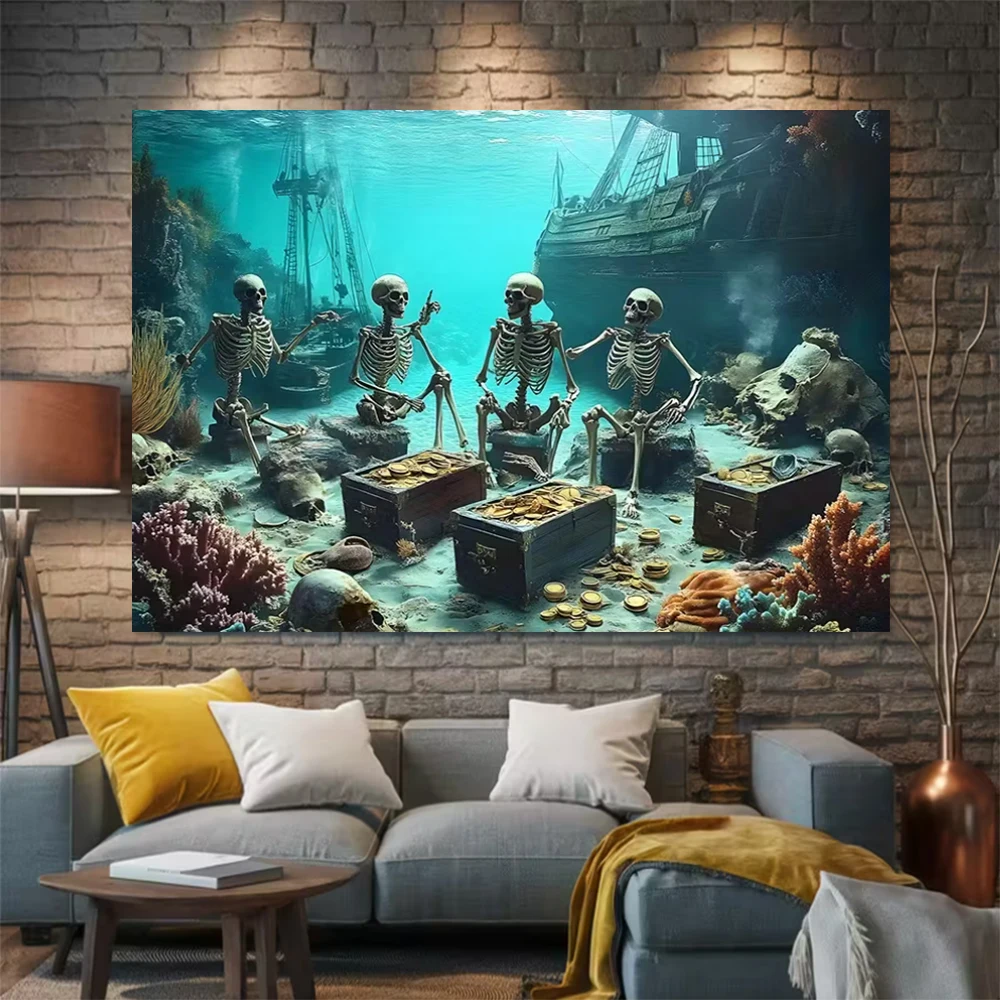 

Pirate Treasure Bay Treasure Chest Gold Coin Banner Background, Children Birthday Party Decoration Photography Studio Background