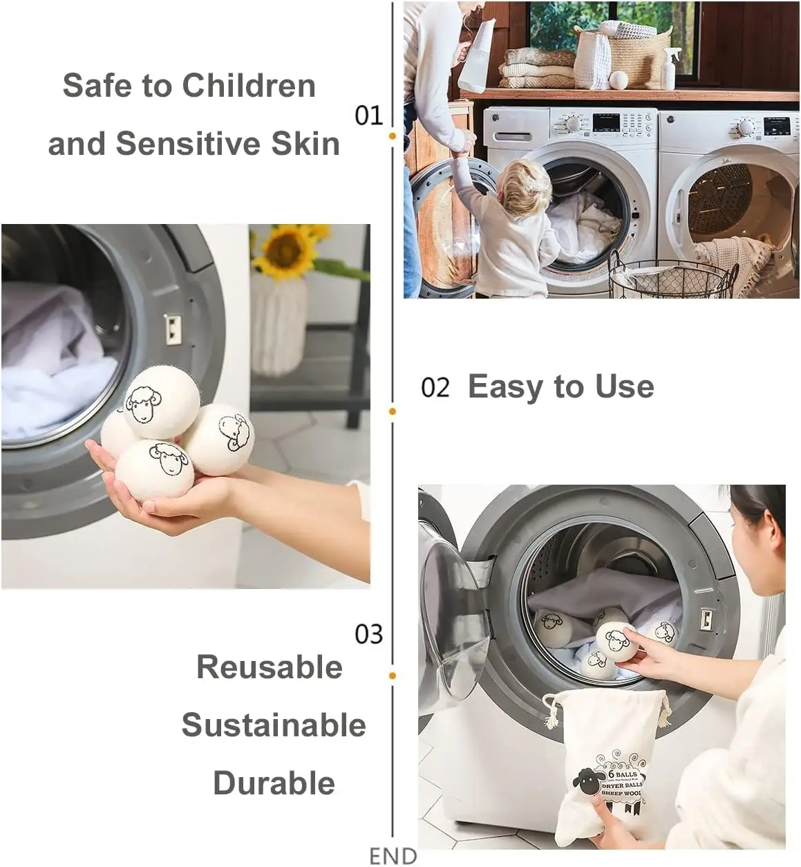 6 قطعة كرات مجفف الصوف قابلة لإعادة الاستخدام كرات الغسيل غسل المنزل الملابس المنقي مكافحة التشابك تجفيف كرات غسل الملحقات