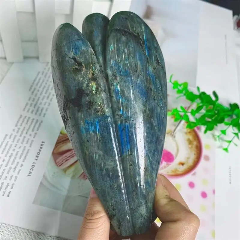 15cm Natural Labradorite Angel Crystal Carving Healing Lucky Energy Stone Fashion Home Decorations Christmas Gift 1pcs