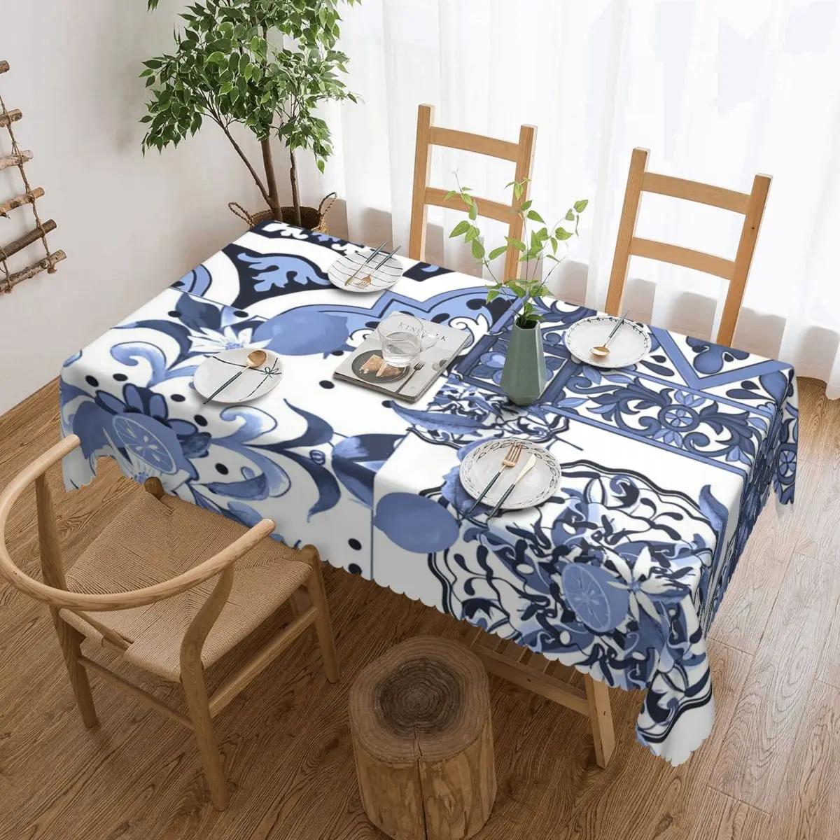Summer,Sicilian Tiles,majolica,lemon,Mediterranean Art Rectangular Oilproof Tablecloth Table Cover for Dining Events Table Cloth