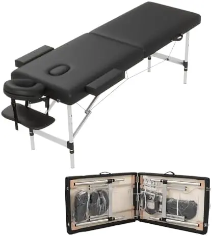 Massage Table Massage Bed, Portable 2 Section Foldable Tattoo Bed, Height Adjustable Lash Spa Bed with Face Cradle
