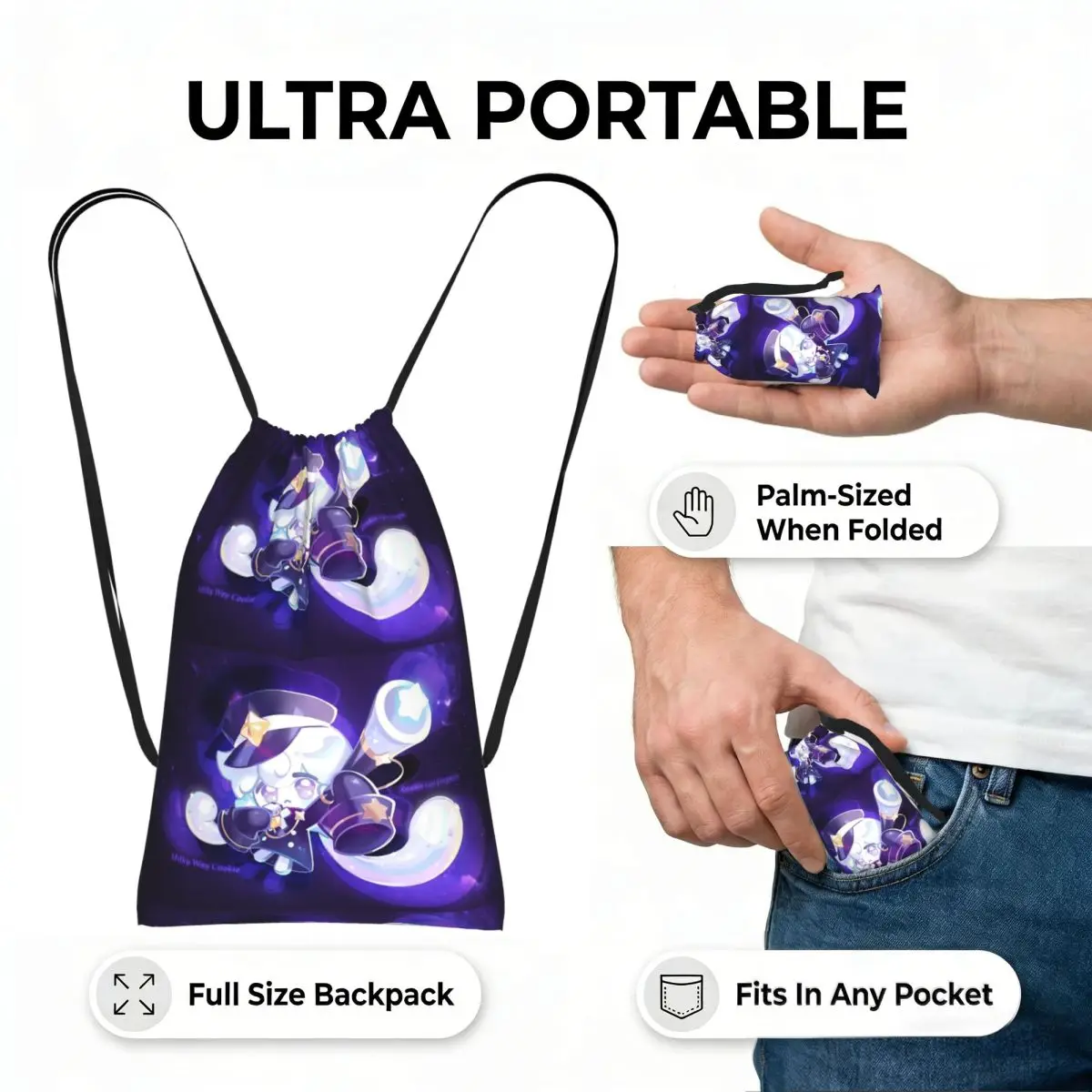 Milky Way Cookie Run Kingdom Game Drawstring Backpack Sports Gym Bag Lightweight Foldable Storage Drawstring Bag for Men Women