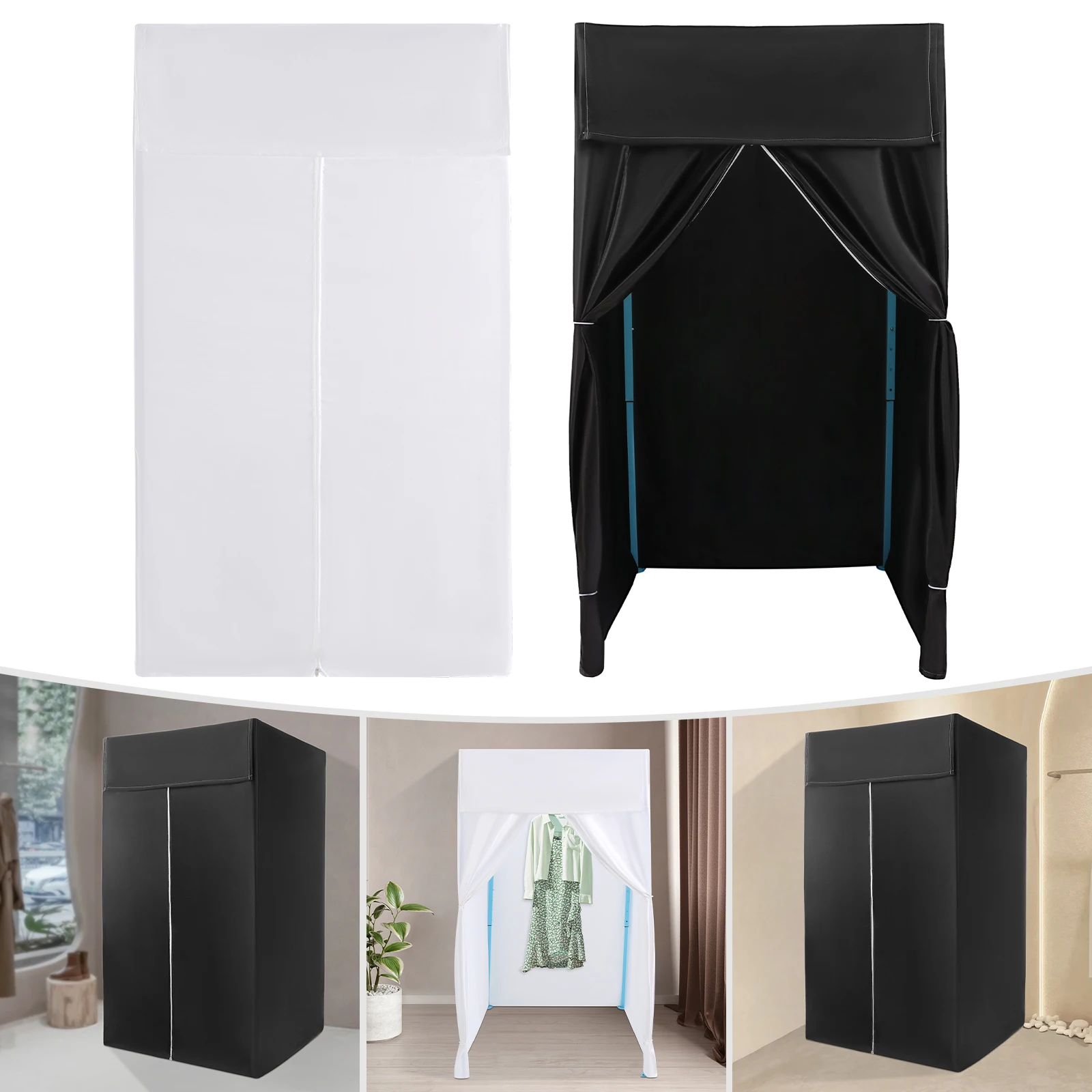 

Iron Clothing Store Fitting Room,Black/White Square Foldable Changing Room Freestanding 100*100*200cm for Clothing Shops