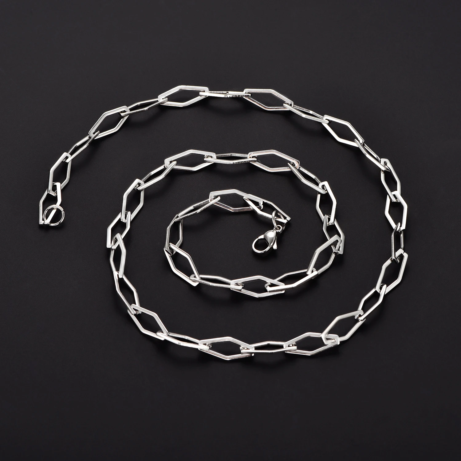 6mm Hohle Rhombus-Form Lange Halskette aus Edelstahl, Minimalistische Büroklammer-Gliederkette für Männer und Frauen – Detail 5