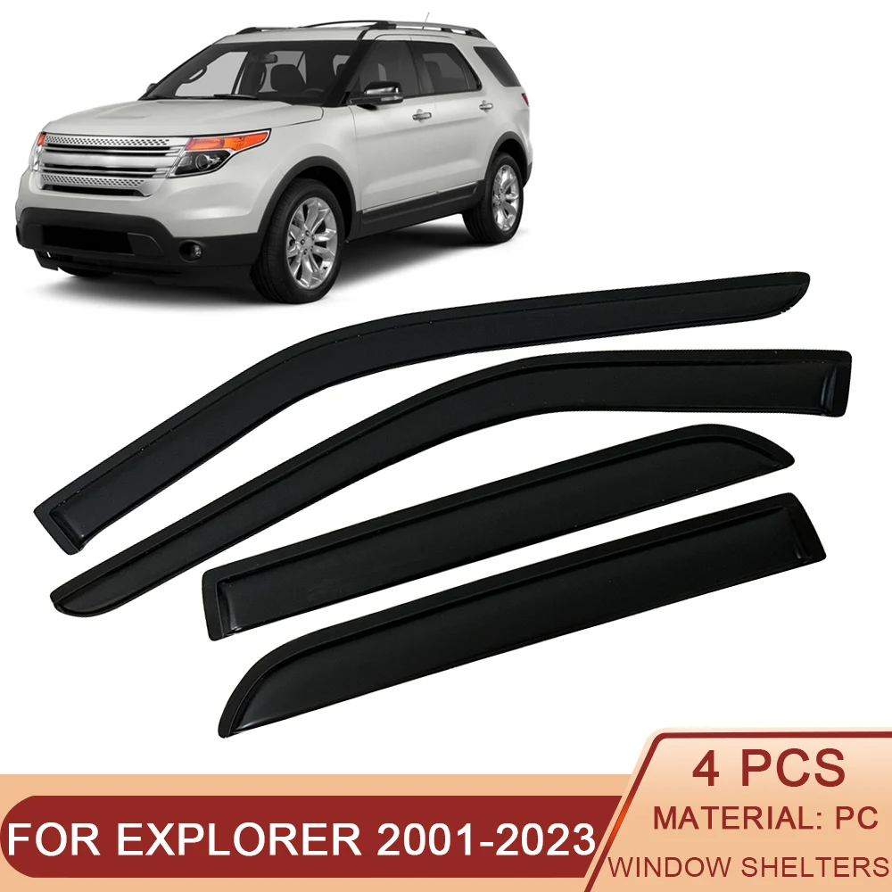 For Ford Explorer 2001-2023 Auto Side Window Wind Deflectors Visors Black Rain Guard Door Visor Vent Shades Dark Smoke Ventvisor