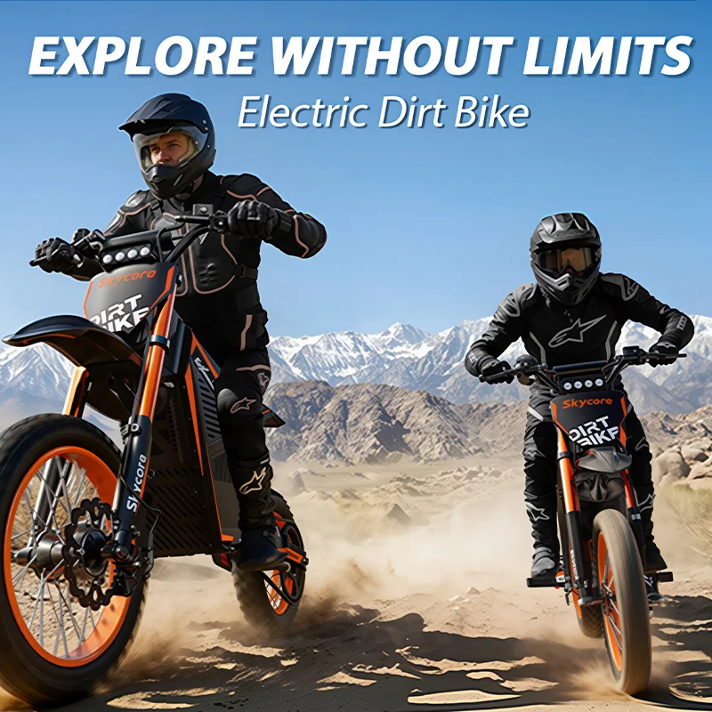 Skycore Adults Teens Electric Dirt Bike, 3000W Peak Mid‑Drive Motor 48V 22.5Ah Battery, Max 37.5MPH, 56Miles Range, Full Suspension, Dual Hydraulic Disc Brake, 3‑Speed Mode, 12/14 Inch Large Off‑Road Tires Ebike Dirt Motorcycle