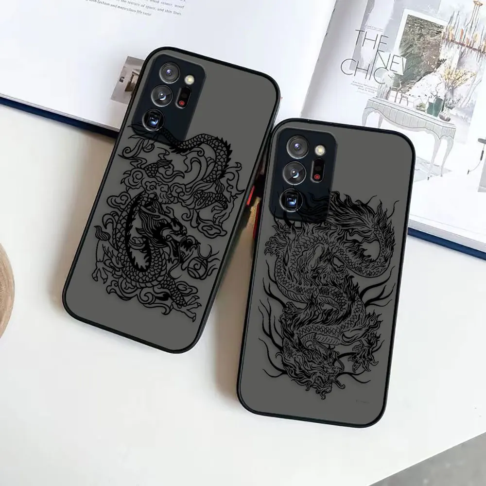 Matte Phone Case for Samsung NOTE 20 10 9 8 A13 A12 A10 A11 7 A05 A04E A04 A03S 5G ULTRA Plus Case Line Drawing Chinese Dragon