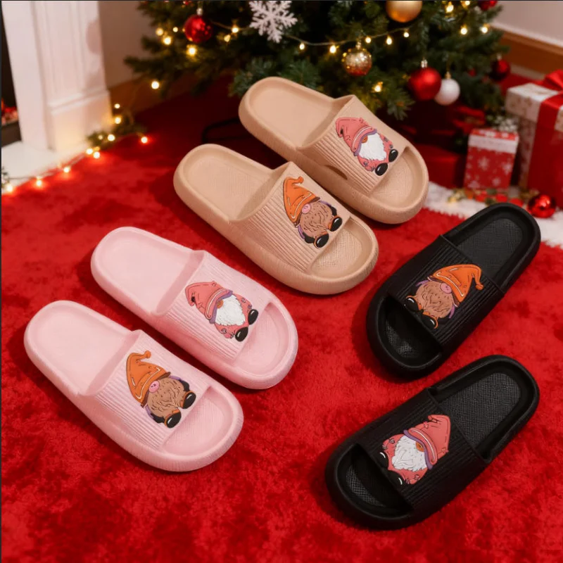 

2025 рождественские тапочки с гномами, унисекс, уютные плюшевые домашние и уличные шлепанцы с рисунком эльфа и толстой мягкой подошвой, нескользящая обувь для ванной комнаты