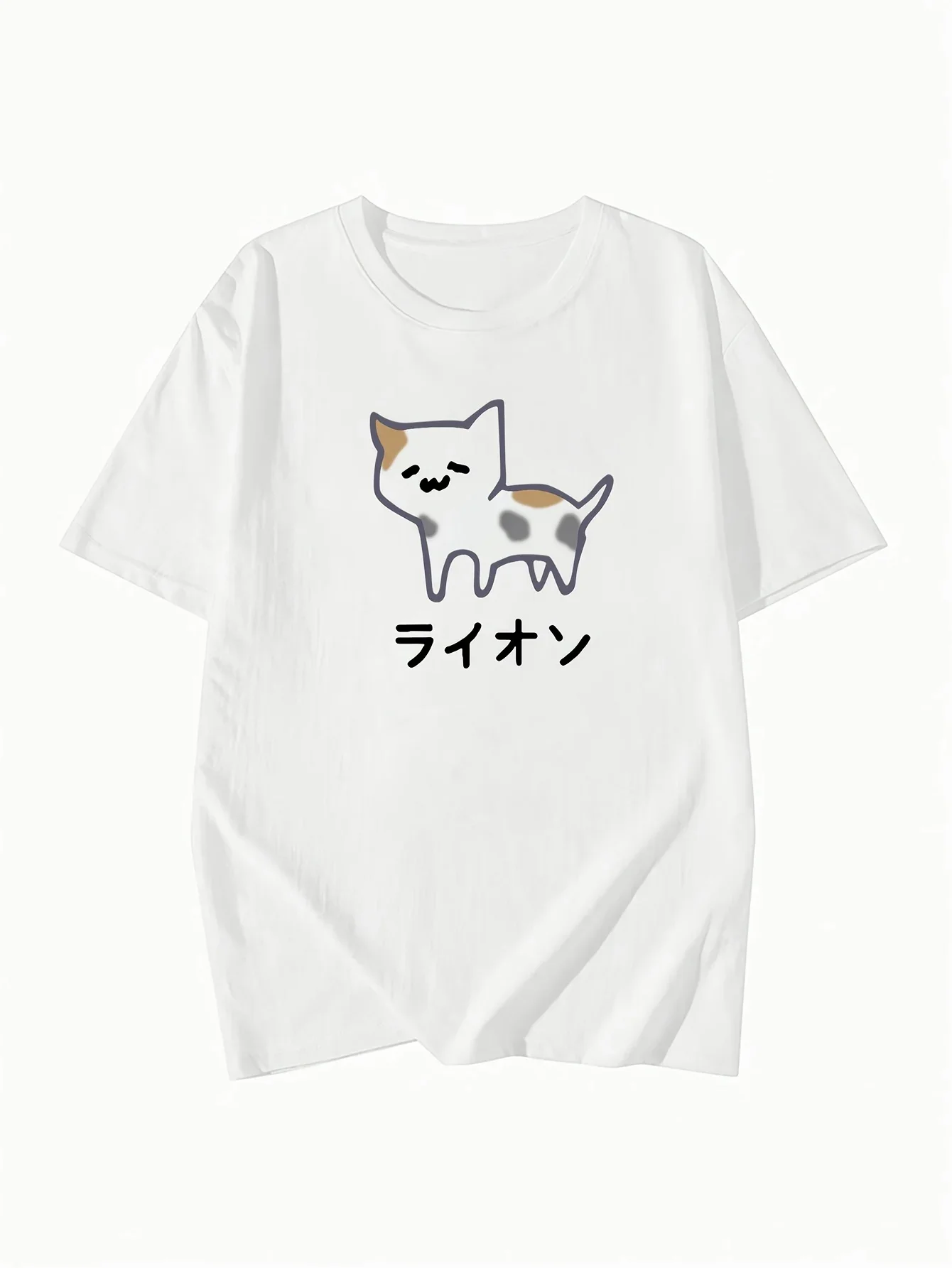 

O-neck Sleeve Breathable Summer Women's Japanese Cartoon Cat Print T-Shirt Cute Kitten Aesthetic Clothes