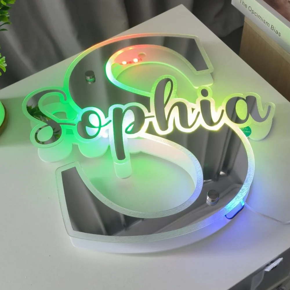 Personalized Name Letter Mirror Light  12 Color LED Name Illuminated Mirror Wedding Party Wall Decor Bedroom Decoration