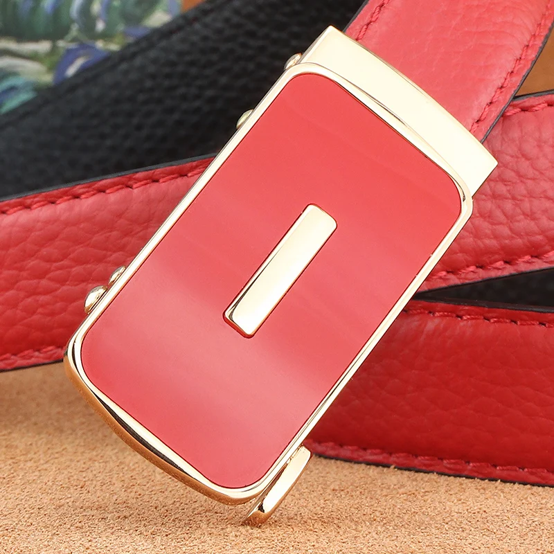 Fashion corset belt women luxury famous Automatic Buckle 2.4cm fine genuine leather solid color lady jeans waist strap