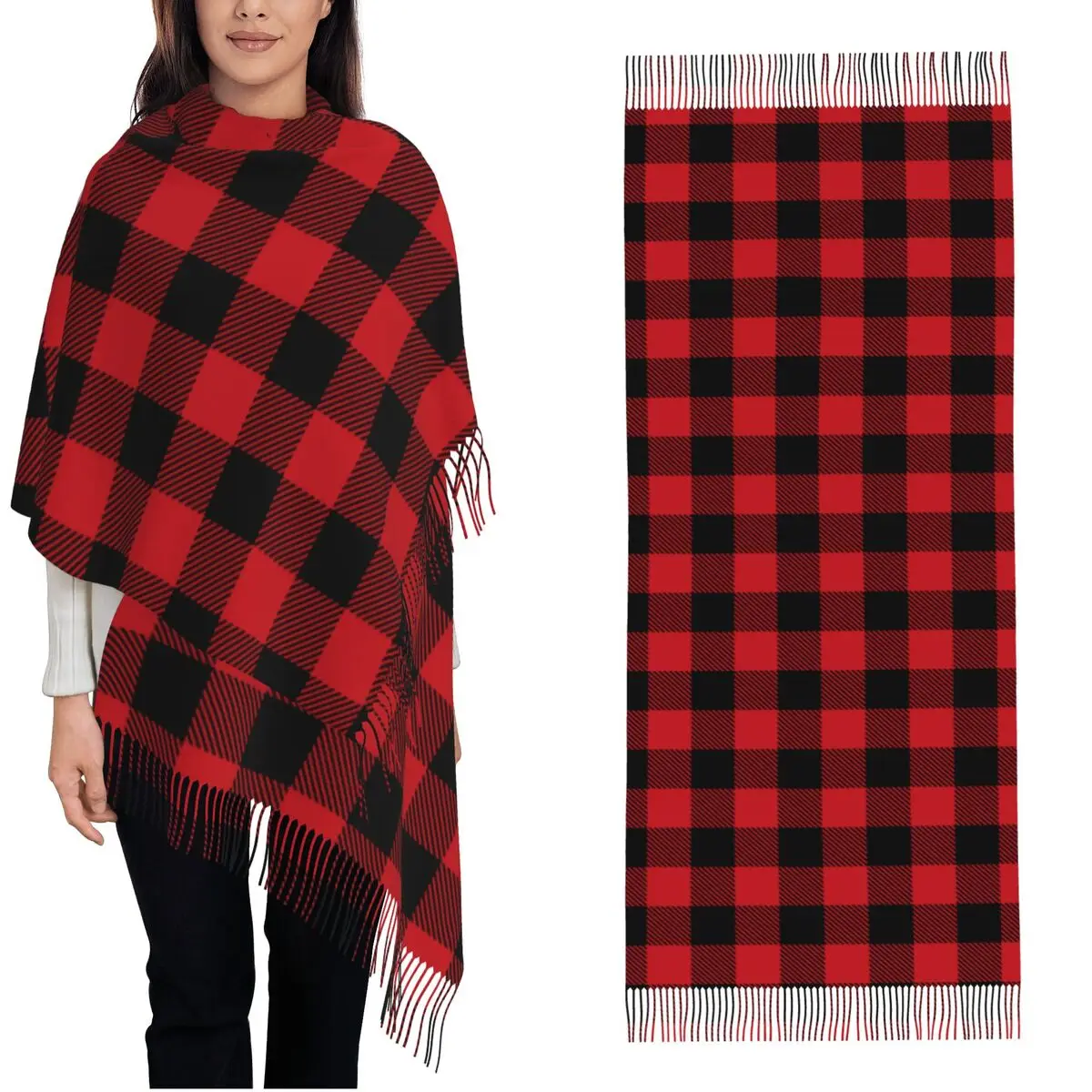 

Tartan Plaid Buffalo Scarf for Women Cashmere Shawls and Wrap Scottish Cage Lumberjack Check Large Scarves with Tassel