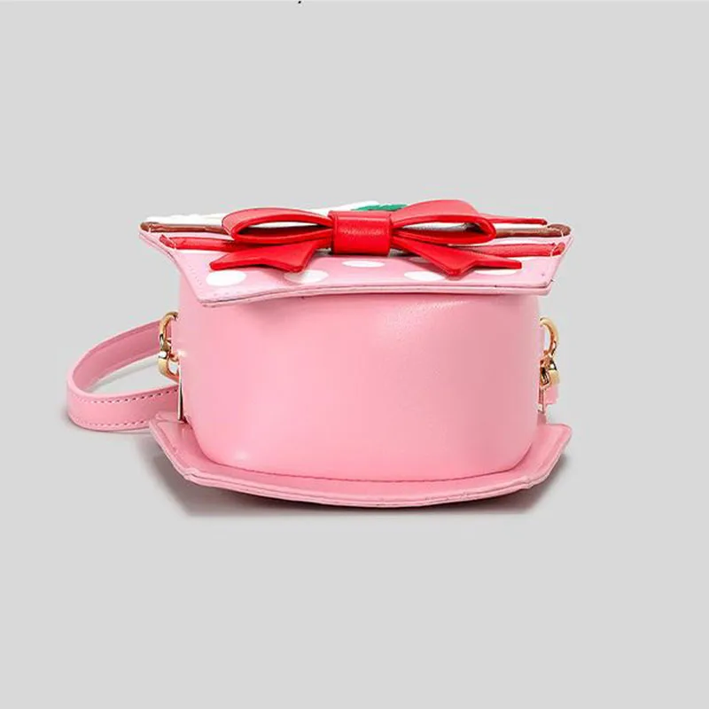 Cute Strawberry Cake Design Women Shoulder Bags Funny Sweet Bow Crossbody Bag Creative Pu Leather Messenger Bag Small Phonepurse