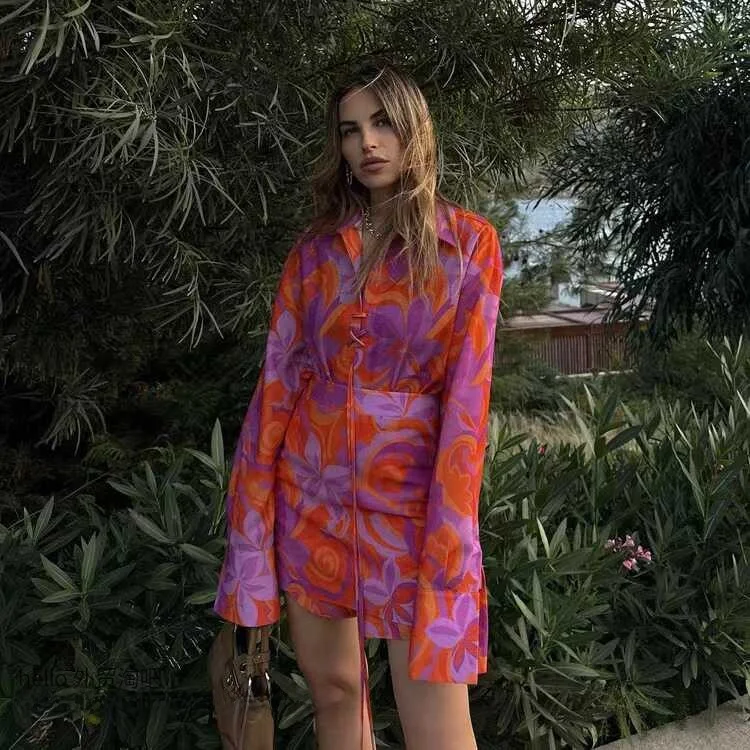 

New Printed irt f Skirt Set Women's Faion Two-Piece Suit Long Sve Polyester Fiber Summer Collection