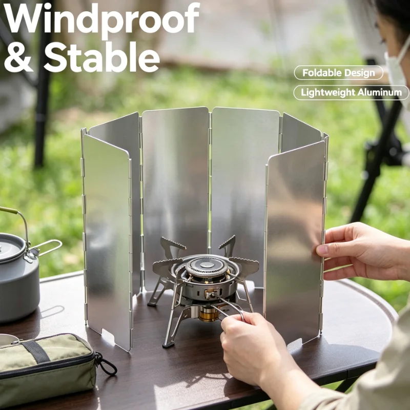 Camping Cooking Windshield - 屋外折りたたみ式カセットコンロ アルミ製ウィンドシールド キャンプ用調理器具 防風ギア