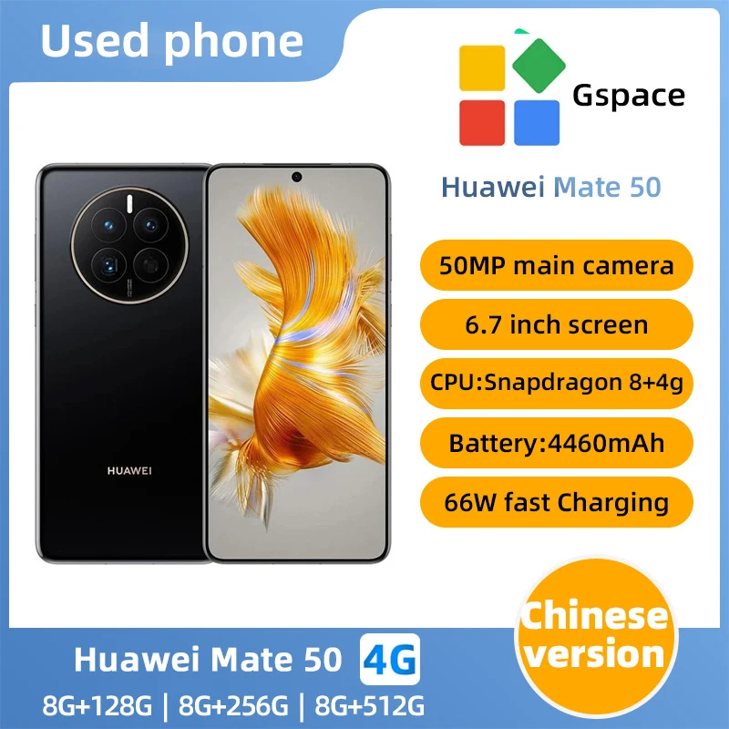 Huawei Mate 50 4G Mobile Phone 6.7 Inch 8GB RAM 128GB ROM Snapdragon 8+ Octa Core HarmonyOS 3.0 NFC Smartphone used phone