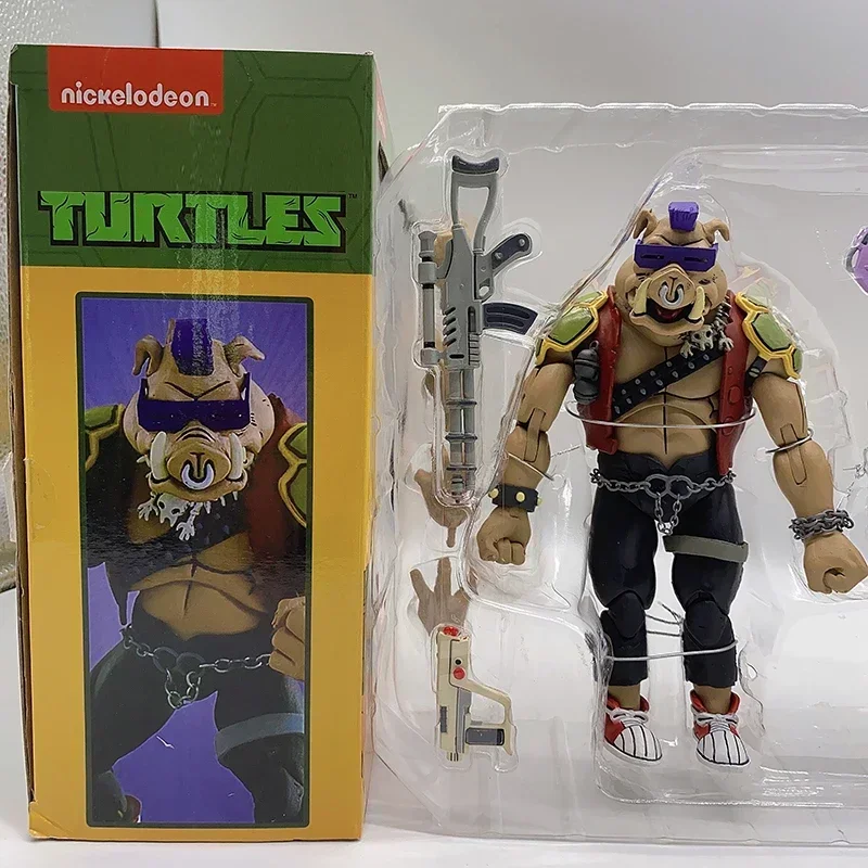 Neca triturador michelangelo pé solda donatello krang figura bebop rocksteady tartaruga figura ação estatueta brinquedo 2 pçs/set