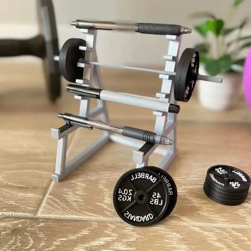 1Set Creative Barbell Rack Pen Holder Mini Squat Rack Ornament With Barbells And Weights Funny Weightlifting Gift Desk Organizer