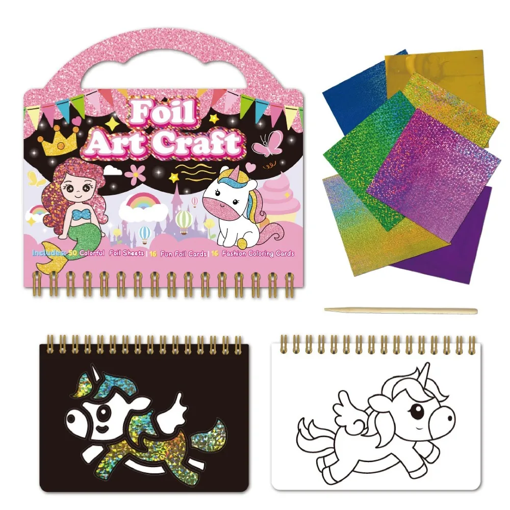 

Art & Craft Activity for Kids Foil Fun Единороги и принцесса Скретч Art Book No Mess DIY Творческий комплект активности Подарки для девочек
