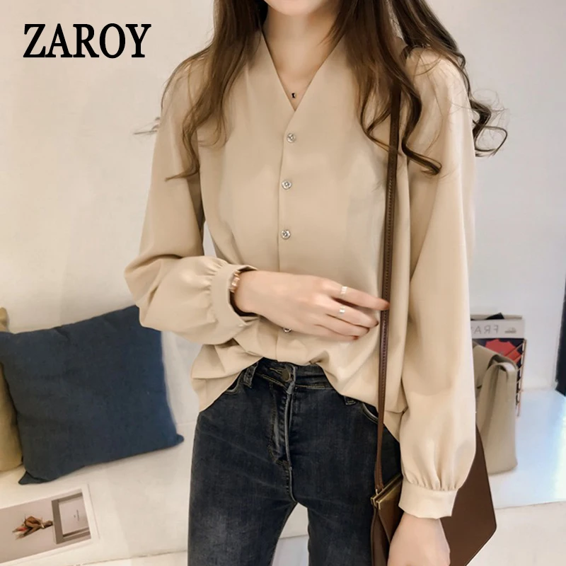 PLAZSON Button Up Women Blouse White Long Sleeve Casual Woman Shirt Fashion 2024 New Lady Tops Black Loose Shirts Blusas