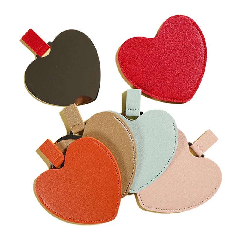 Mini Leather/Stainless Steel Mirror Rpund Heart Shape Girl Portable Mirror Foldable Pocket Bag Makeup Compact Mirror Favor Gift