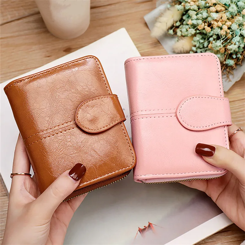 

2023 New Women's Short Wallets Soft PU Leather Small Female Coin Money Purses Ladies Foldable Mini Zipper Credit Card Holders