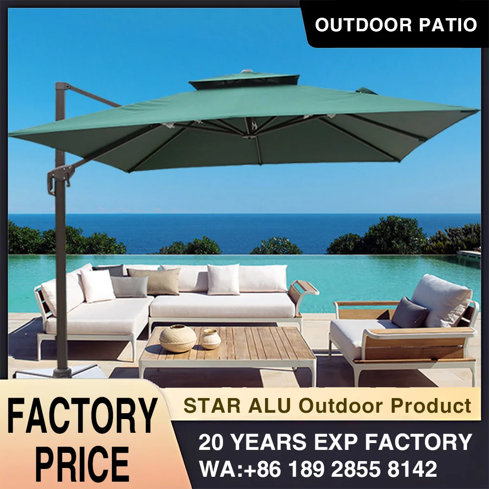 Outdoor Furniture Sunshade Garden Umbrella Aluminum 3m Square Offset Parasol 10 Ft Cantilever Commercial Patio Umbrella & Bases