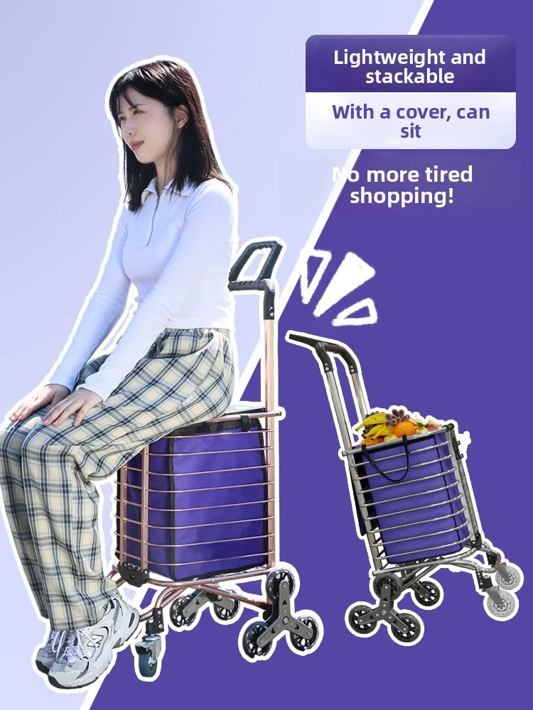 2026-new-portable-shopping-cart-staircase-vegetable-basket-elderly-friendly-small-pulling-cart-home-use-double-wheel-aluminum